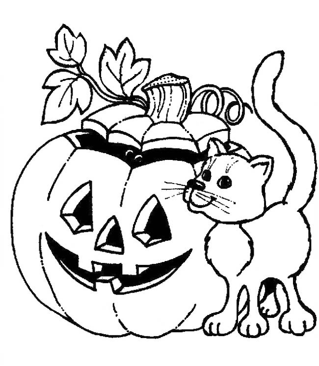 Розмальовка Хелловін.Кішка і гарбуз