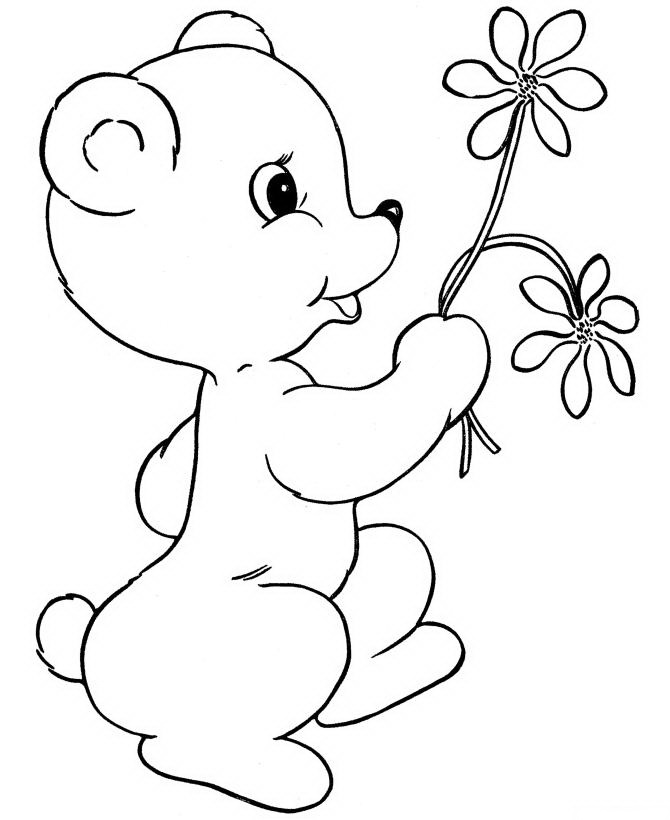 Ведмедик з квітами. Розмальовка до свята