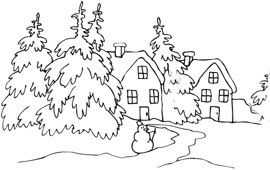 Розмальовка зима, будинки