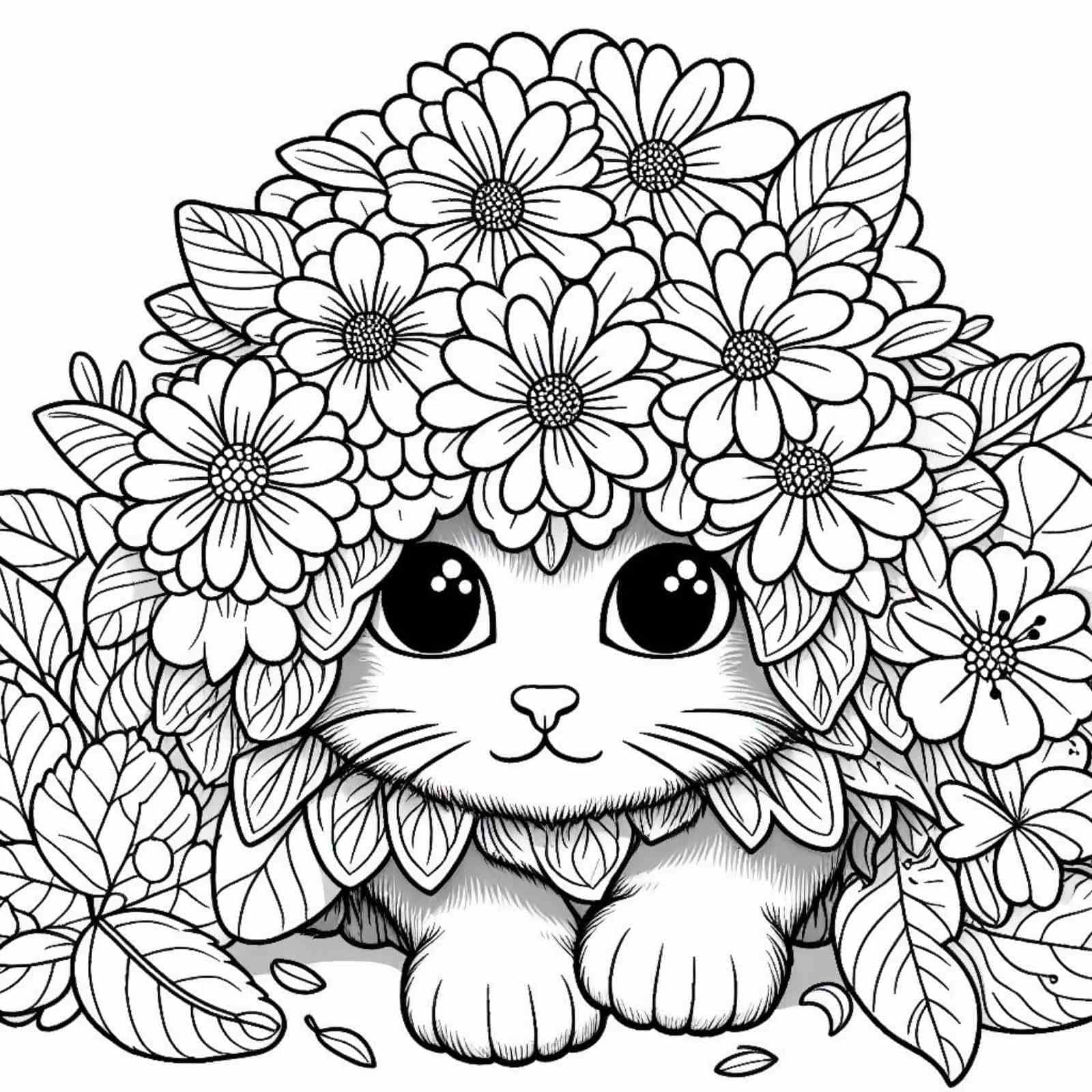 Детальніше про статтю Розмальовки кішка і квіти