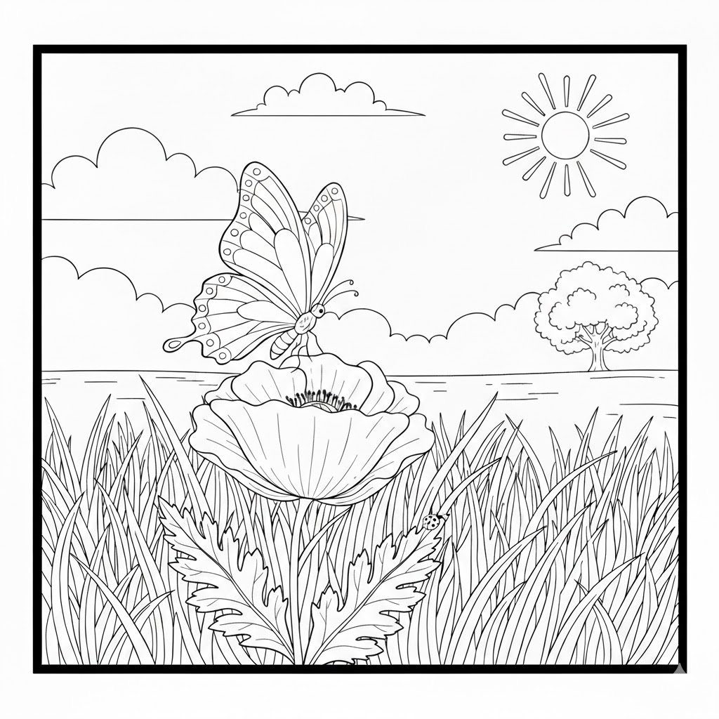 Детальніше про статтю Барвистий метелик у літньому лузі. Прочитай і розмалюй