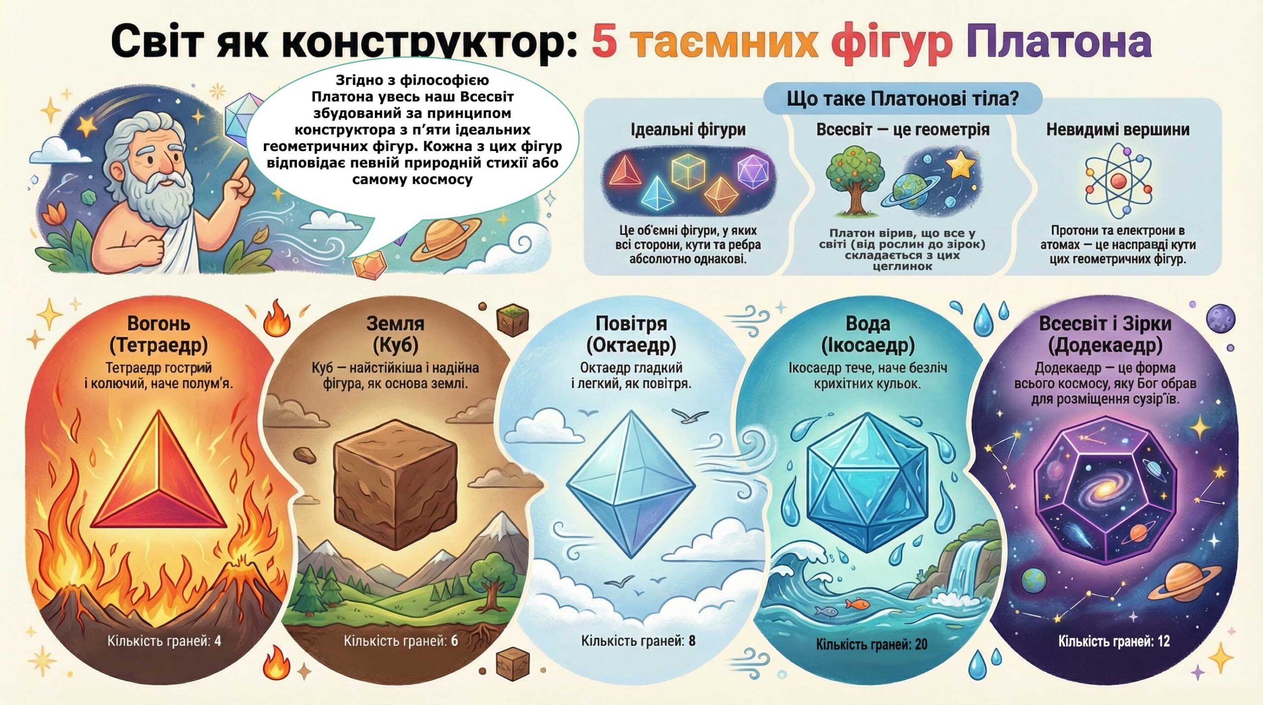 Детальніше про статтю Платонові тіла – ідеальні геометричні фігури