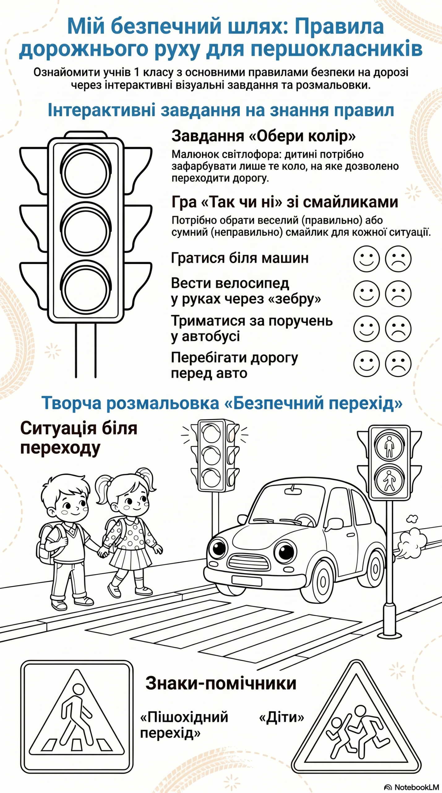Робочий аркуш, розмальовка про правила дорожнього руху