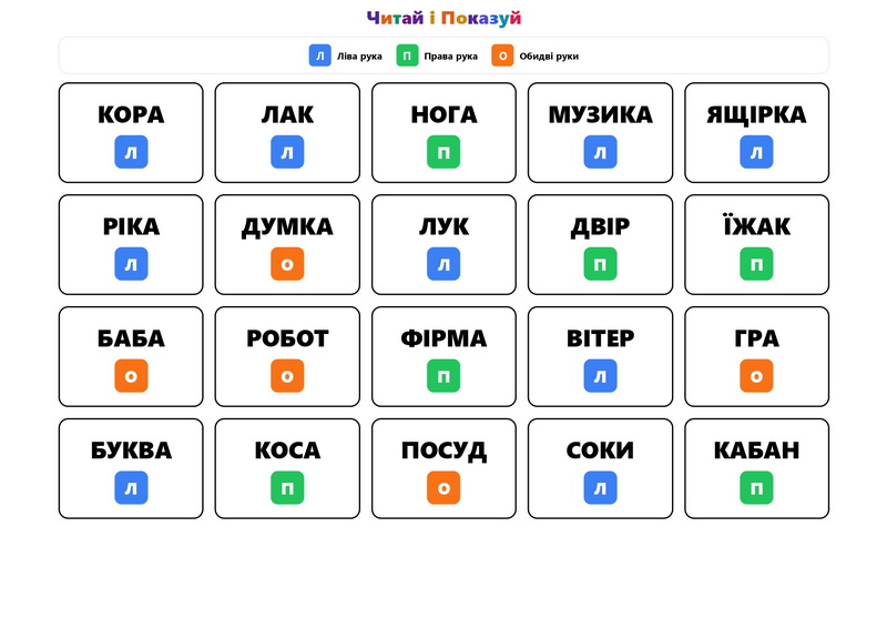 Читай і показуй – картки для розвитку міжпівкульної взаємодії