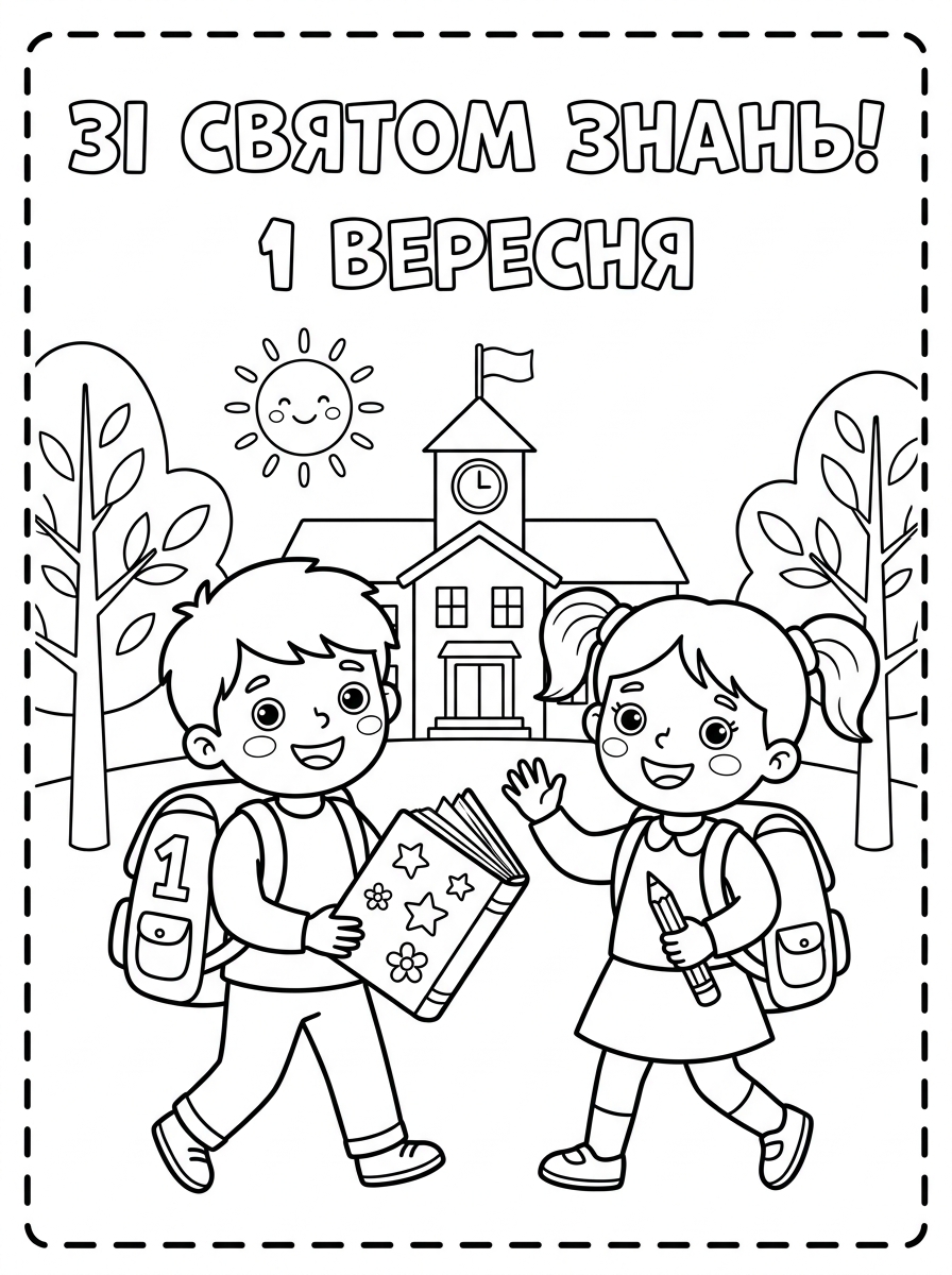 Першовереснева листівка - розмальовка до 1 вересня