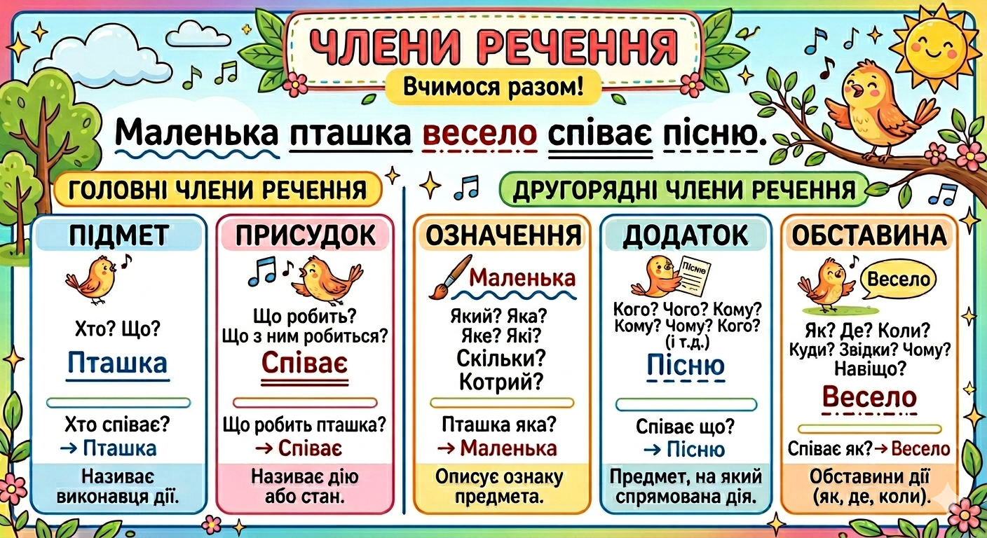 Члени речення. Інфографіка
